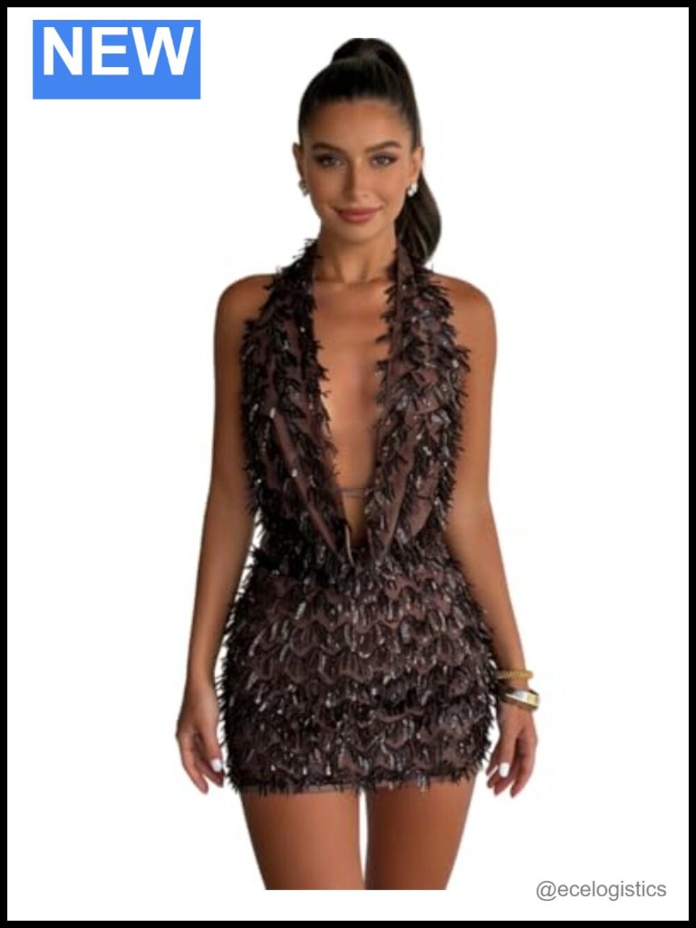 Sequin Fringe 2 Piece Halter Crop Top Mini Skirt Party Set